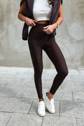 Leggings longues IVON taille haute slimming coudes cœur marron foncé polyester elastane femme confort sport style casual