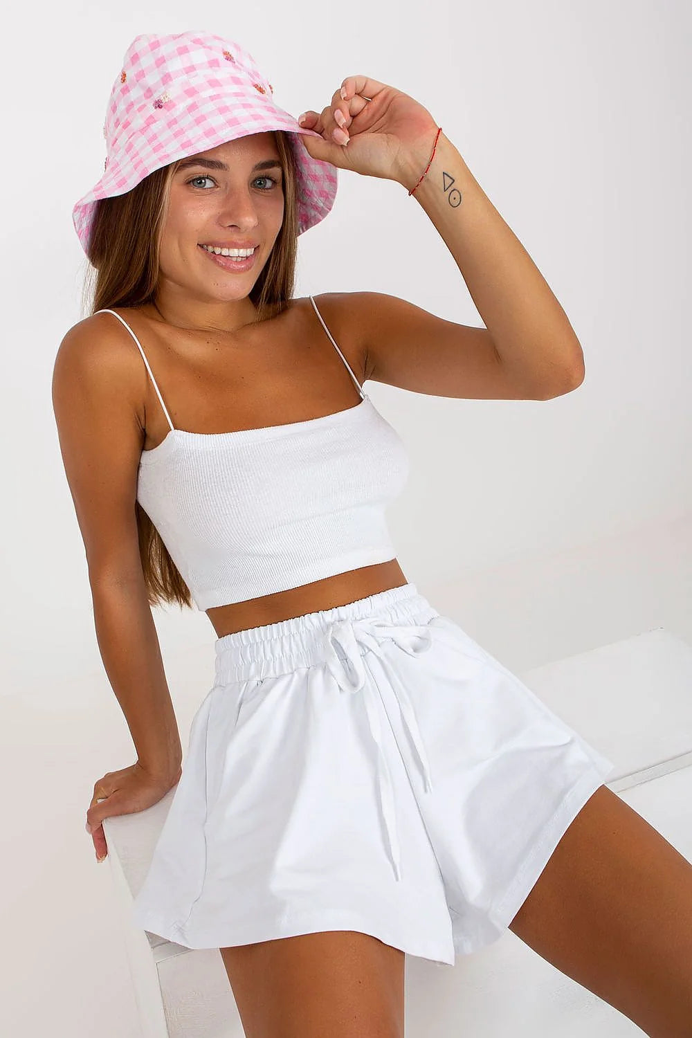 Shorts Rue Paris chapeau bob haut court floral coton élasthanne été décontracté