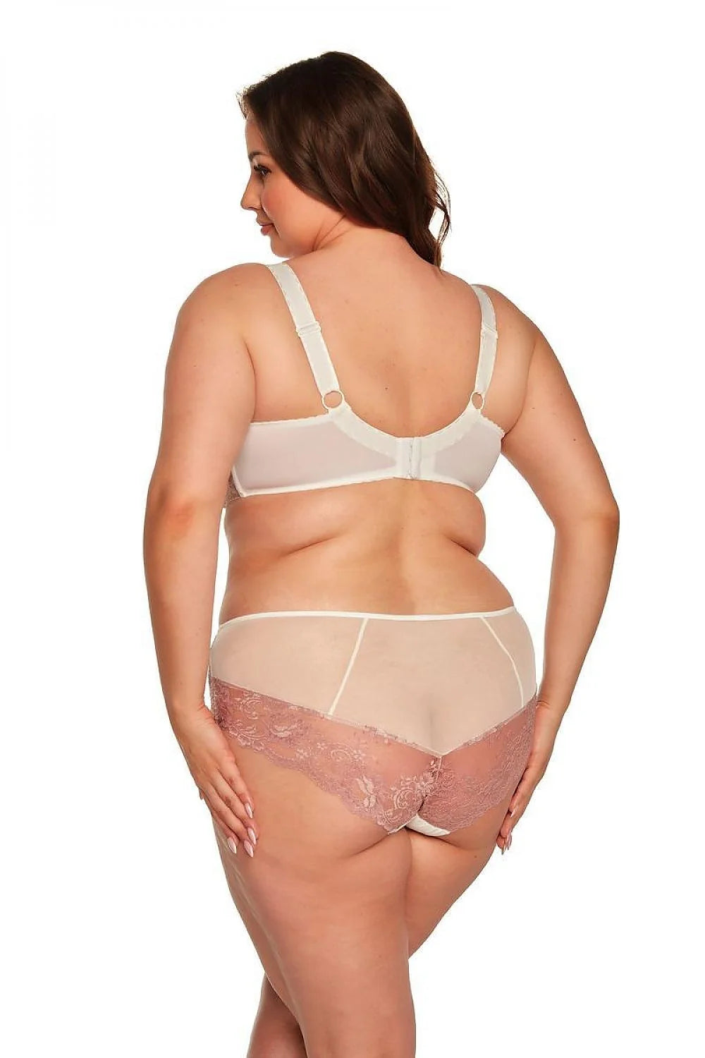Ensemble de lingerie féminine Culottes Gaia soutien-gorge balconnet dentelle rose antique culotte classique tissu blanc cassé confort ajustable