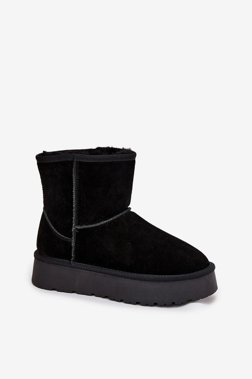 bottes femme suède naturel noir fourrées fausse fourrure doublure semelle caoutchouc plateforme épaisse crantée antidérapante chaleur confort maintien casual chic