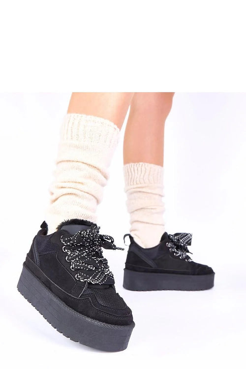 baskets femme plateforme noires suédine mesh lacets bicolores fourrure synthétique semelle crantée caoutchouc épaisse chunky streetwear renforcé confort amorti 5cm