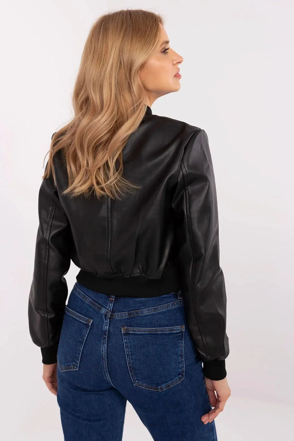 Veste bomber NM simili cuir noire femme manches longues coupe ajustée urbaine moderne