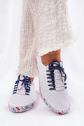 Chaussures basses pour femmes perforées cuir naturel talon compensé style moderne confort quotidiien blanc bleu