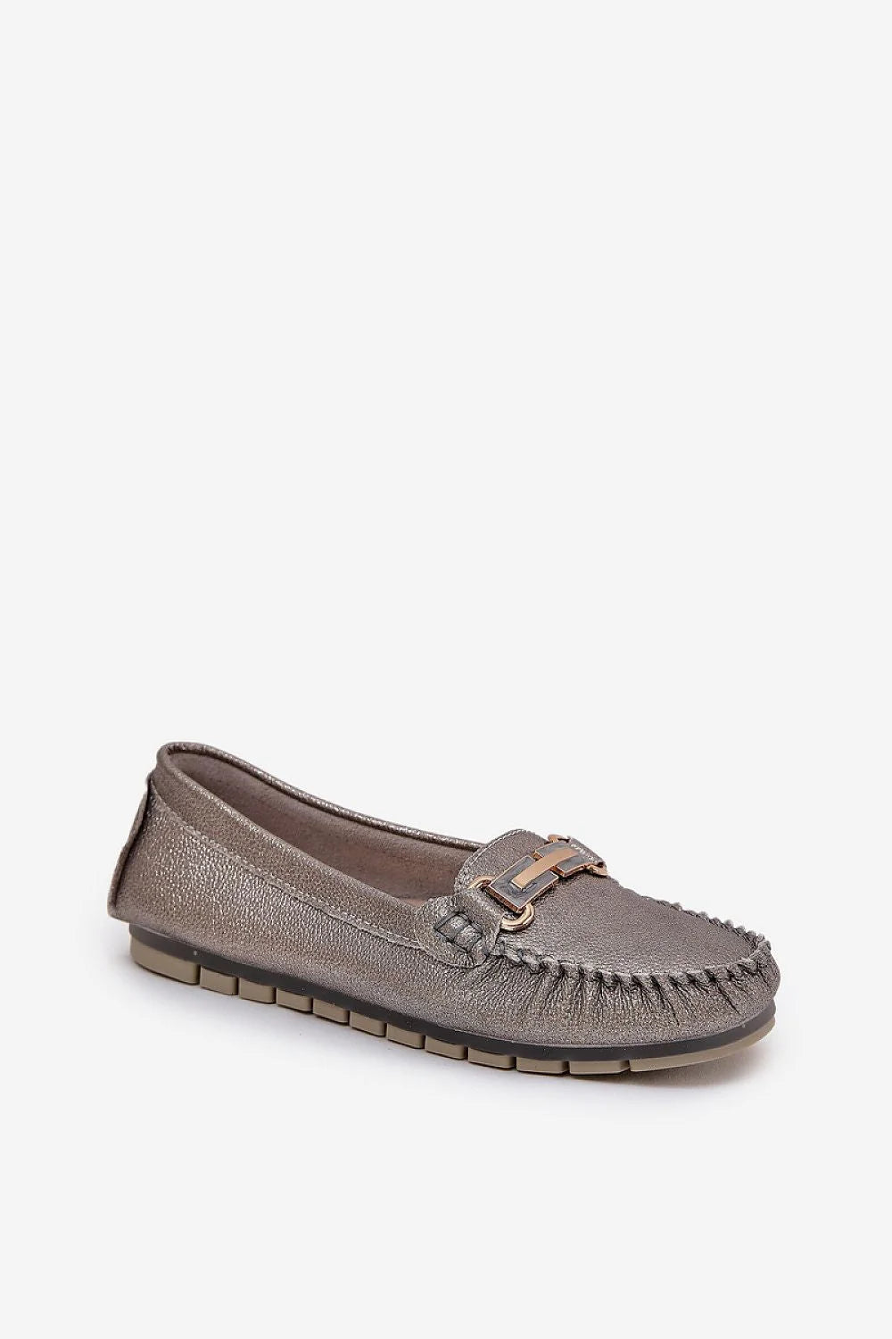 Mocassins pour femme élégants en cuir naturel, design moderne argenté, style casual, semelle antidérapante, confort quotidien