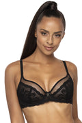 Soutien-gorge femme dentelle noire maille tulle balconnet armatures bretelles ajustables décolleté élégant occasion spéciale quotidien