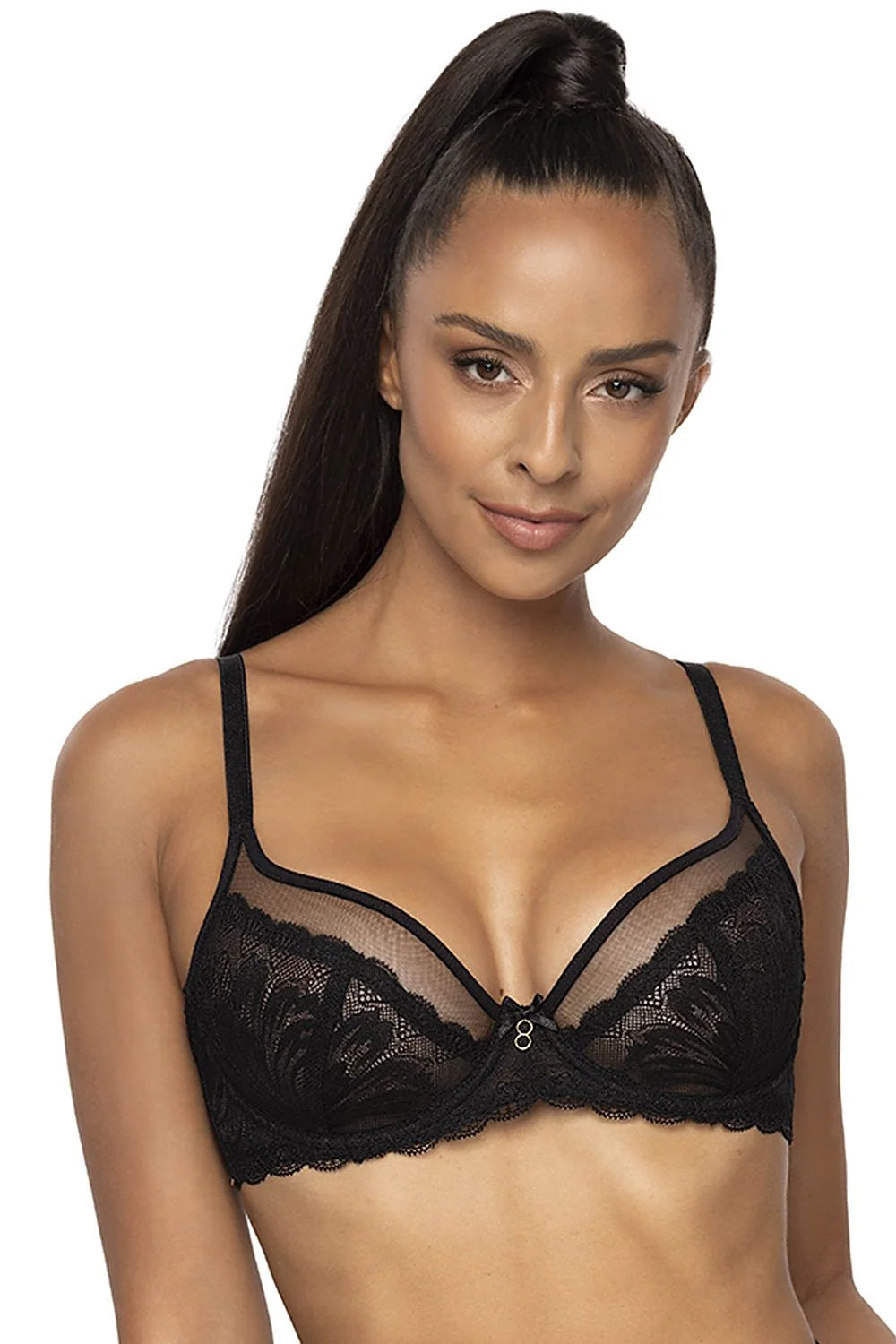 Soutien-gorge femme dentelle noire maille tulle balconnet armatures bretelles ajustables décolleté élégant occasion spéciale quotidien