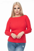 Pull Femme Chandail Pee Ka Boo Rouge Vif Côtelé Encolure Bateau Manches Longues Coupe Près du Corps Matière Douce Confort Élégance Mode