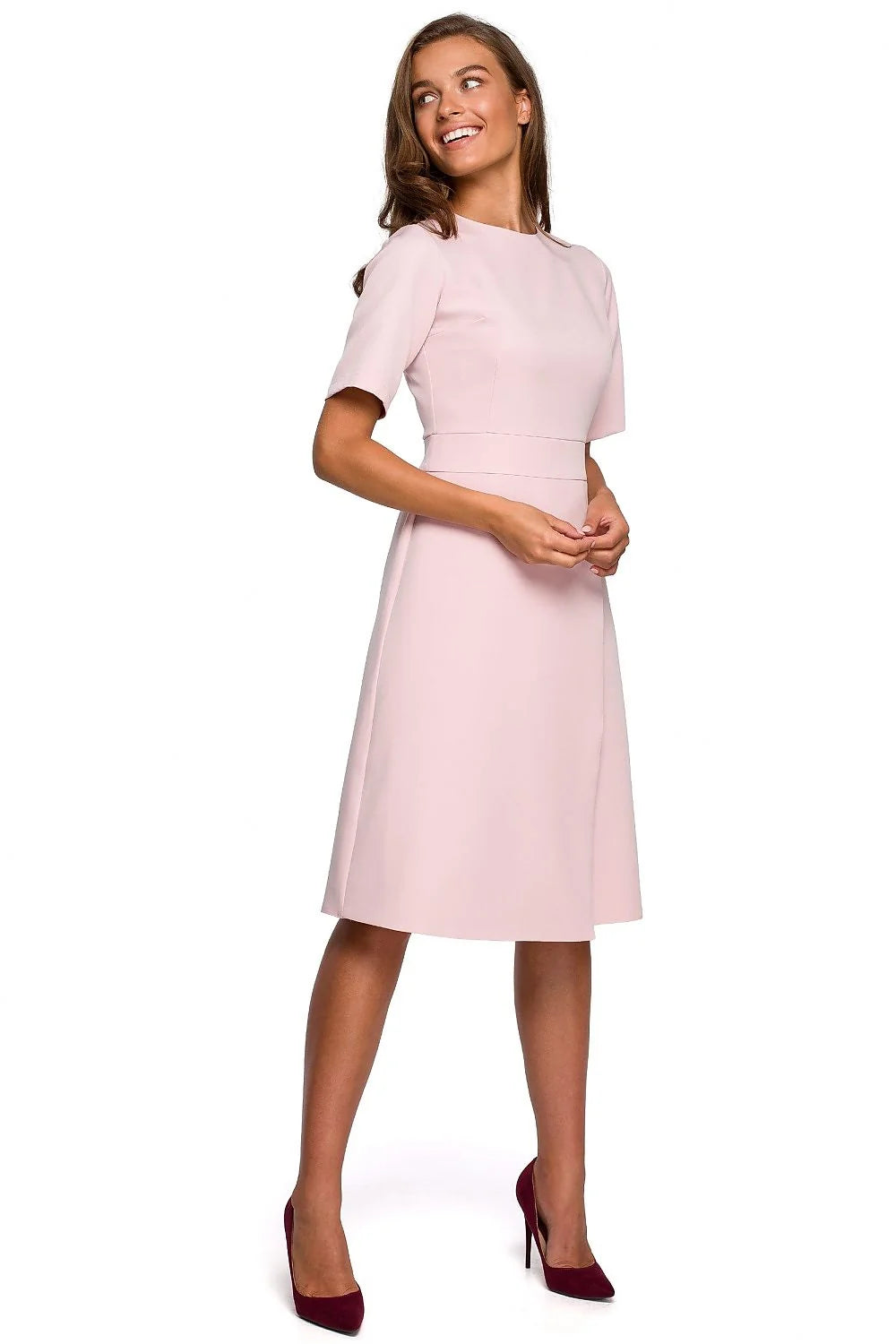 Robe élégante polyester rouge vif fit and flare manches mi-longues pour occasions formelles féminines