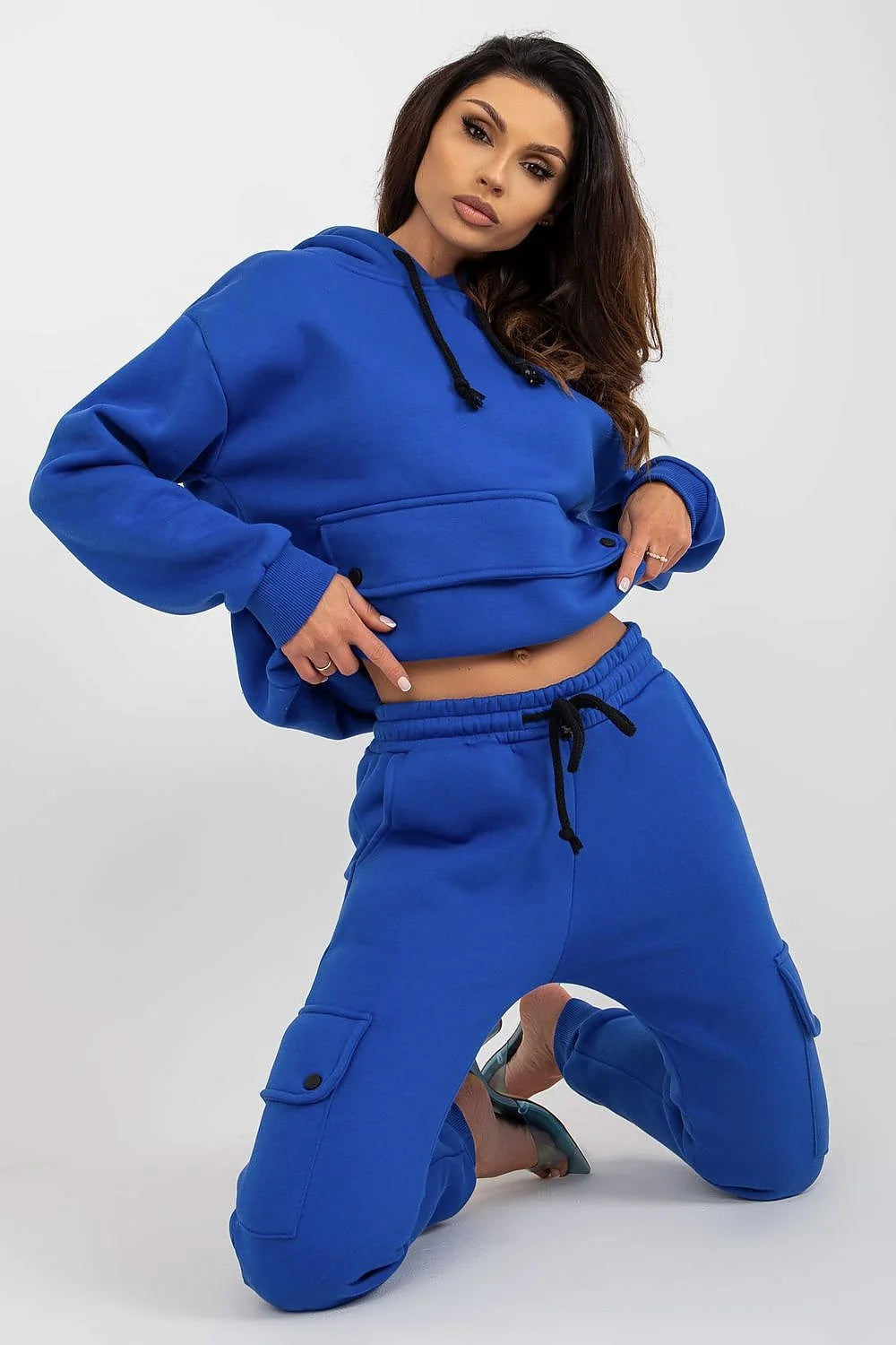 Ensemble mode femme Casual Modern Bleu électrique Sweat à capuche Joggers Coupe ample Taille élastique Matériel confortable