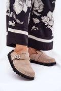 mules daim beige suède femme Big Star clous argentés boucle réglable dos ouvert semelle crantée caoutchouc confortables polyvalentes