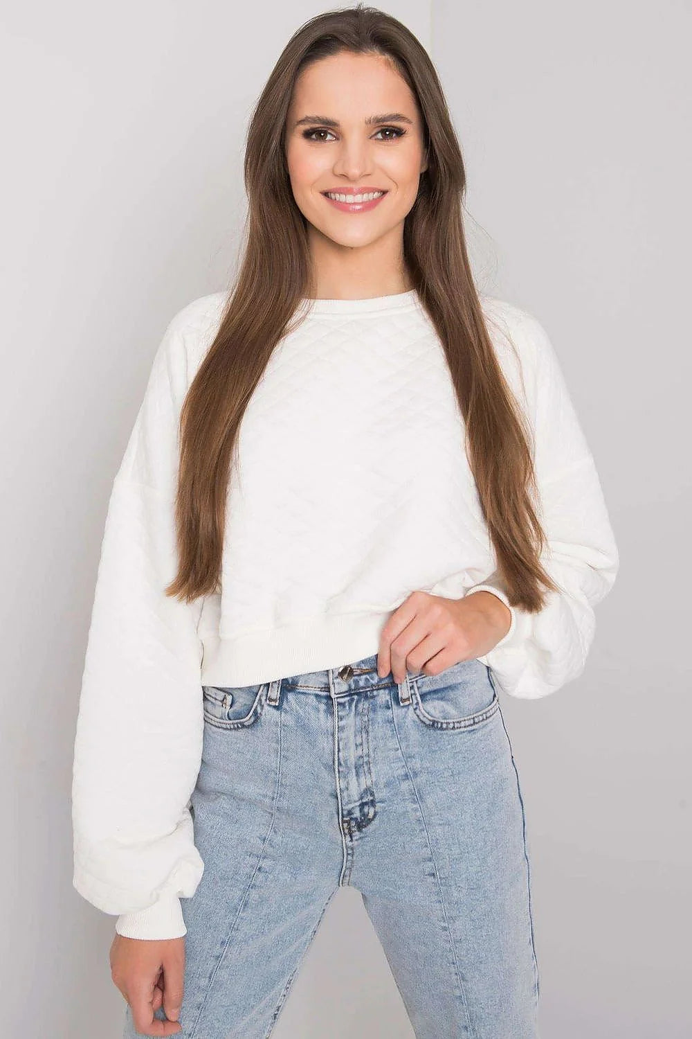 Sweatshirt femme moderne décontracté tissu matelassé kaki losanges manches longues ample urban casual