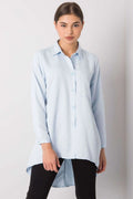 Chemise longue manches longues Ex Moda en coton bleu ciel pour femmes, style élégant et polyvalent