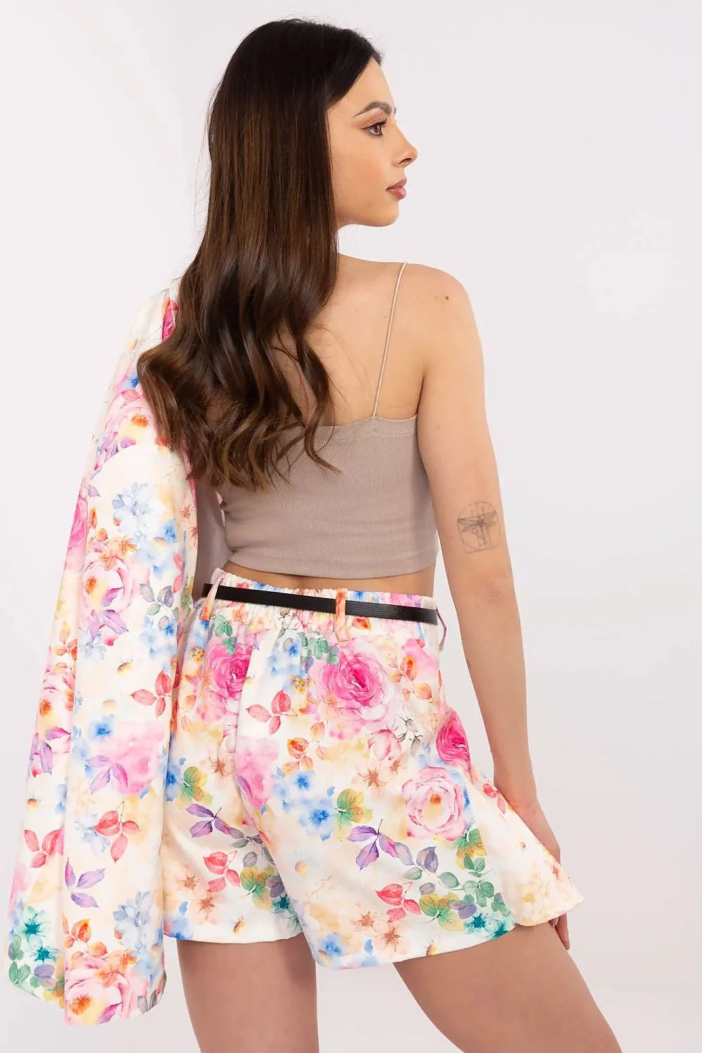 Ensemble féminin Italy Moda blazer short floral motif floral estival élégant coton polyester taille ajustable