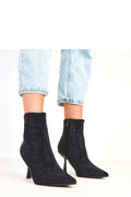 bottines femme talons aiguilles 9cm suédé écologique noir strass zircons scintillants bout pointu cheville 14cm doublure douce stretch tricoté