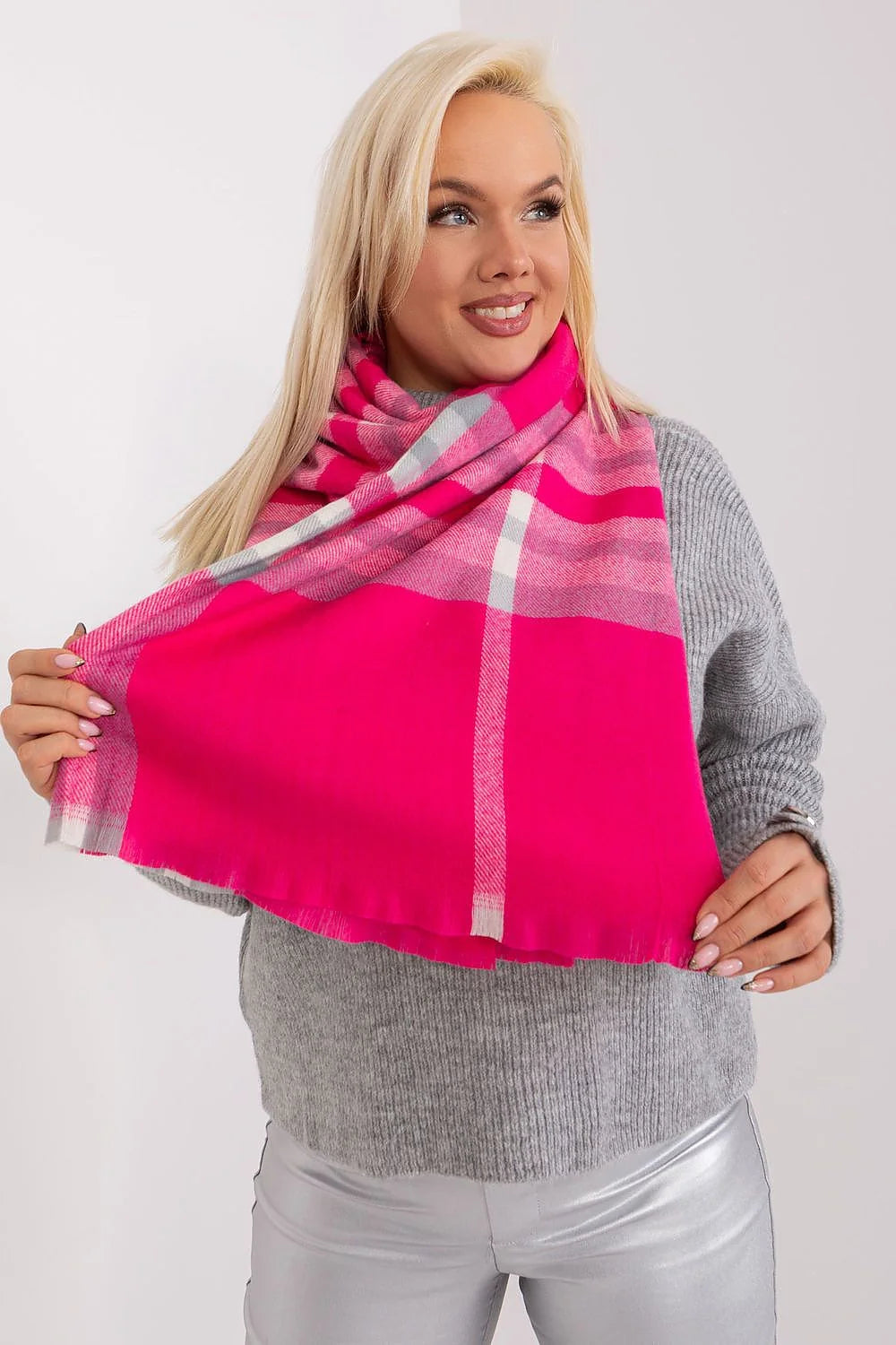 Écharpe femme plaid carreaux colorés rose vif polyvalente automne hiver douce châle écharpe longue légère mode accessoire