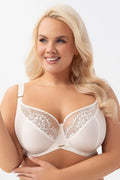 soutien gorge grande taille emboîtant armatures bonnets pleins tulle transparent dentelle florale ivoire bretelles larges réglables maintien renforcé