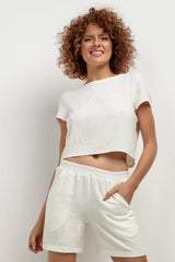 Ensemble Tessita Femme Short Top Linen Viscose Off-White Casual Summer Beach Outfit Pockets Comfort