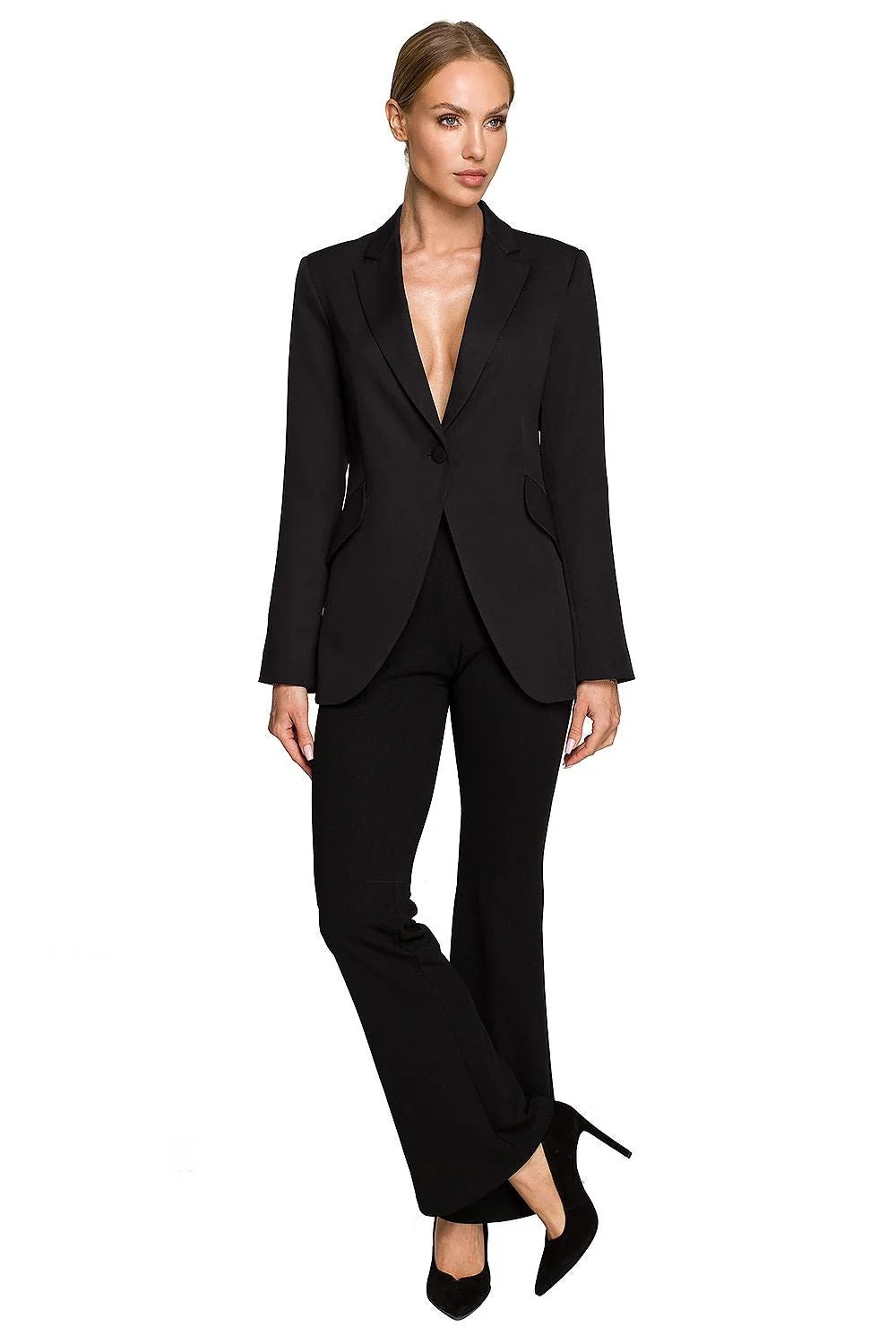 Blazer femme élégant vert éclatant coupe ajustée épaulettes discrètes poches rabat tissu de qualité polyester élasthanne
