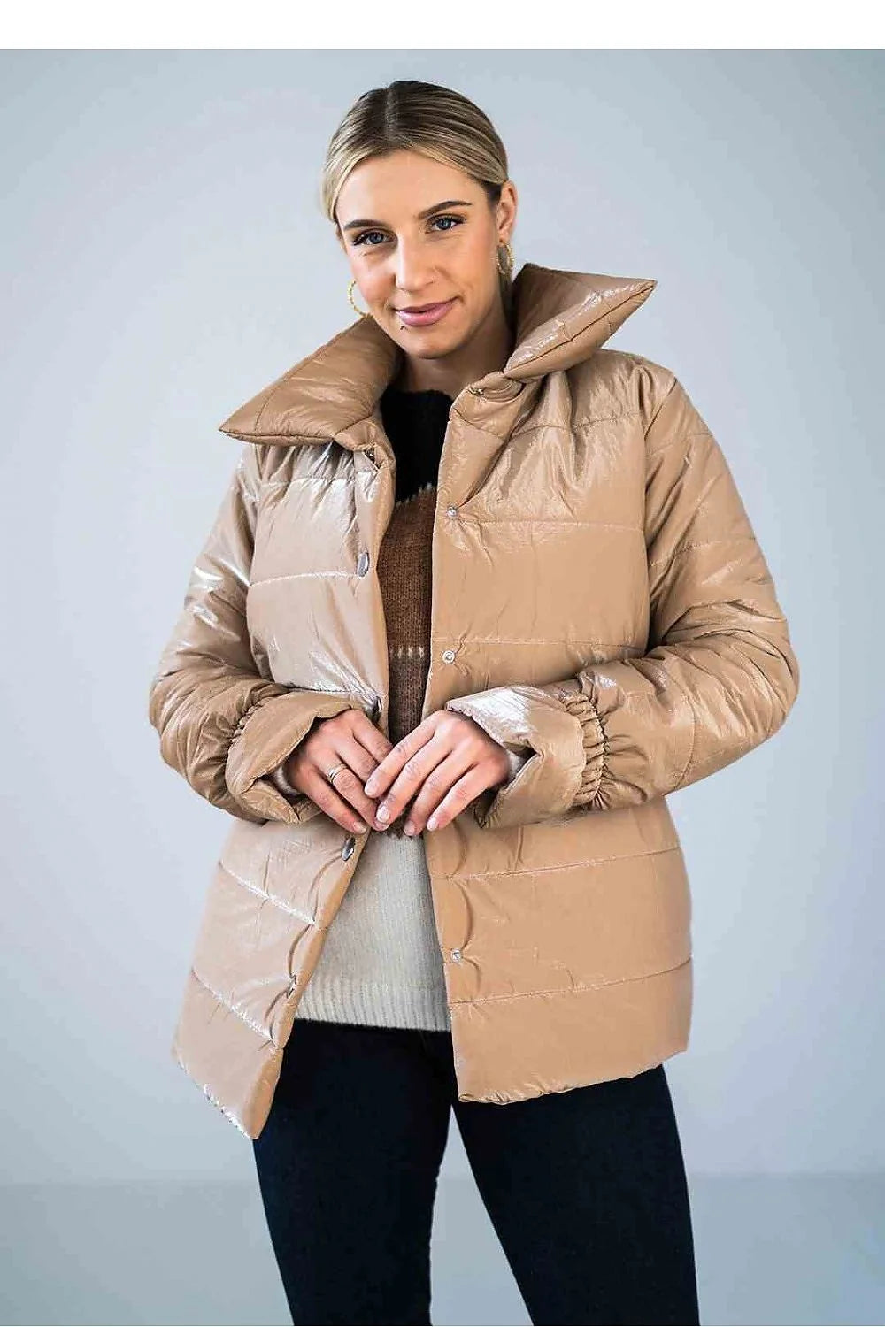 Veste matelassée brillante pour femme longueur hanche col montant style moderne polyester 100 %