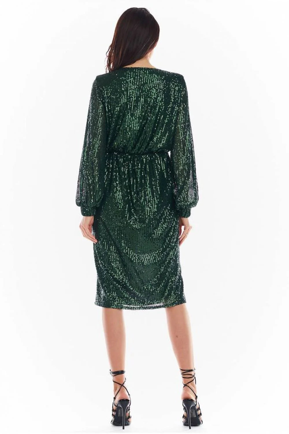 Robe de soirée élasthanne polyester paillettes encolure V manches longues ajustable élégante femme moderne