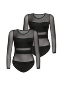 Body sexy féminin en viscose transparent opaque manches longues silhouette structurée corset élégant lingerie ajustée femme