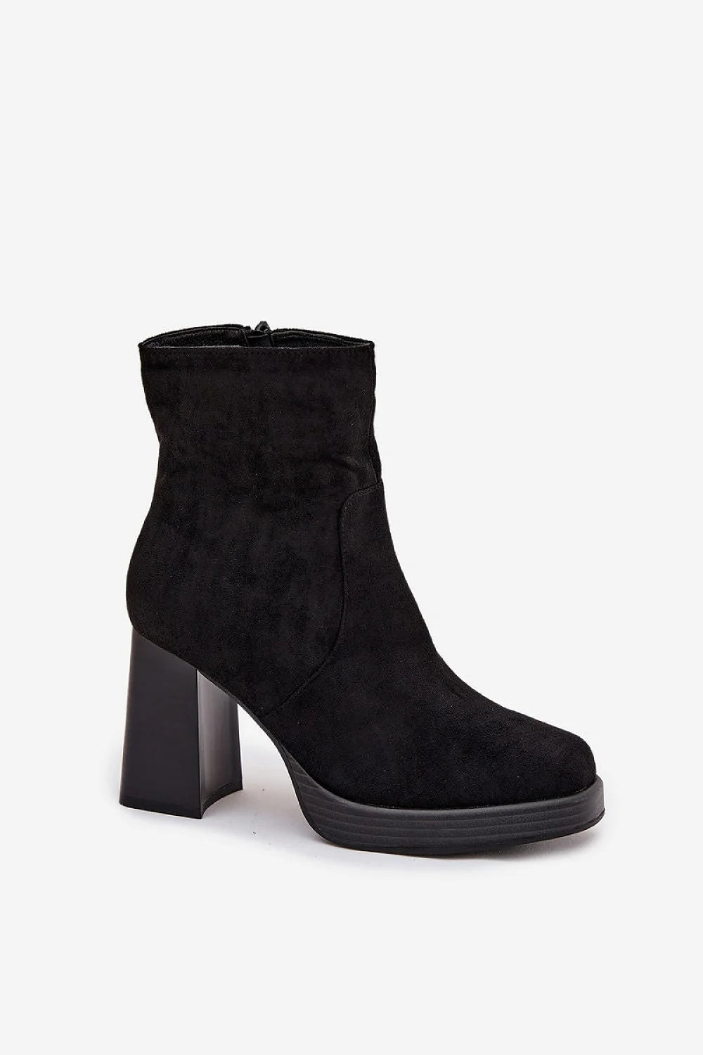 bottines femme suédine écologique noir talon bloc haut pilier confortable semelle crantée bout arrondi fermeture éclair chic polyvalente automne hiver