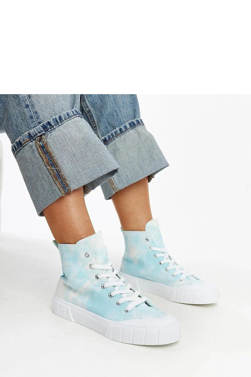 baskets montantes femme Solea toile tiedye bleu pastel semelle plateforme caoutchouc crantée maintien cheville confortable streetwear