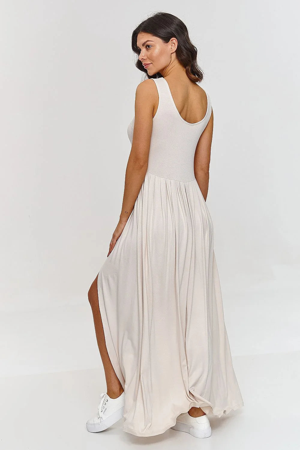 Robe de jour Makadamia longue sans manches beige clair viscose confortable polyvalente femme été printemps
