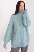 Pull tricot femme col roulé motif torsade bleu pâle style décontracté élégant matériau doux confortable manches larges finitions côtelées ocasiones quotidienne