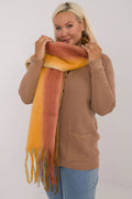 Écharpe volumineuse pour femmes en mohair/mélange de laine, design graphique dégradé rose-jaune-orange, longue et large, franges bohèmes, automne-hiver, accessoire tendance et confortable