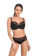 Ensemble de lingerie chic pour femmes soutien-gorge balconnet dentelle culotte mi-haute résille noir élégance intemporelle