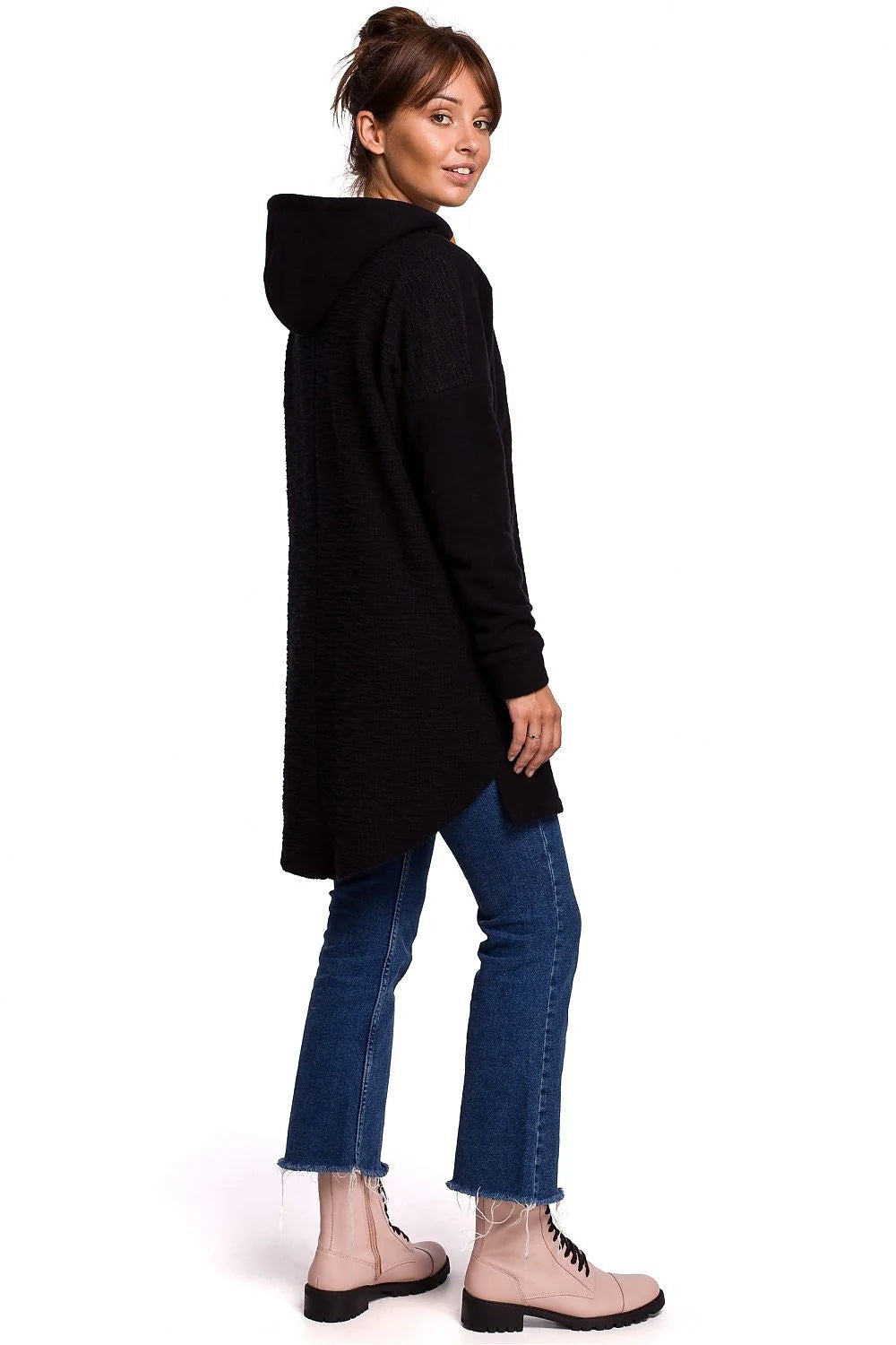 Sweatshirt pour femme en coton bleu marine oversize longue manches longues col montant capuche