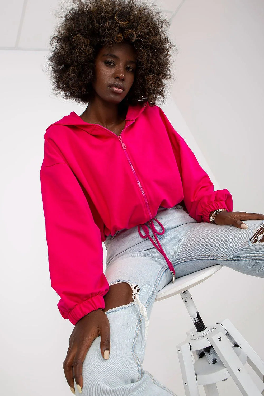 Veste moderne pour femme style casual-chic couleur fuchsia veste oversize manches longues élastiques polyester