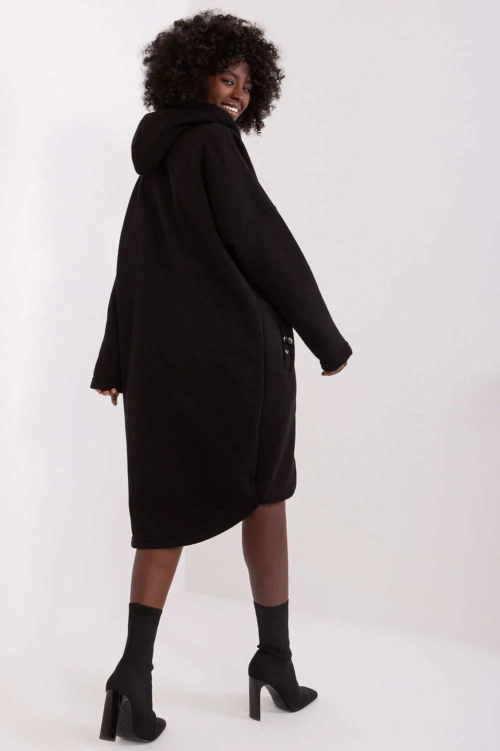 Robe longue à capuche en cotonstretch comfortable avec fermeture éclair noire pour femmes, style décontracté, poches latérales, qualité supérieure