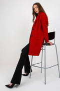 Manteau Och Bella pour femme rouge vif manches longues poches plaquées coupe droite style moderne intemporel polyester 100% taille universelle
