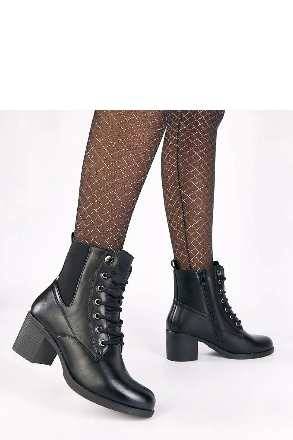 bottines cuir écologique noir bout rond lacets oeillets métalliques talon bloc stable 6cm tige 13cm zip intérieur doublure douce chaude