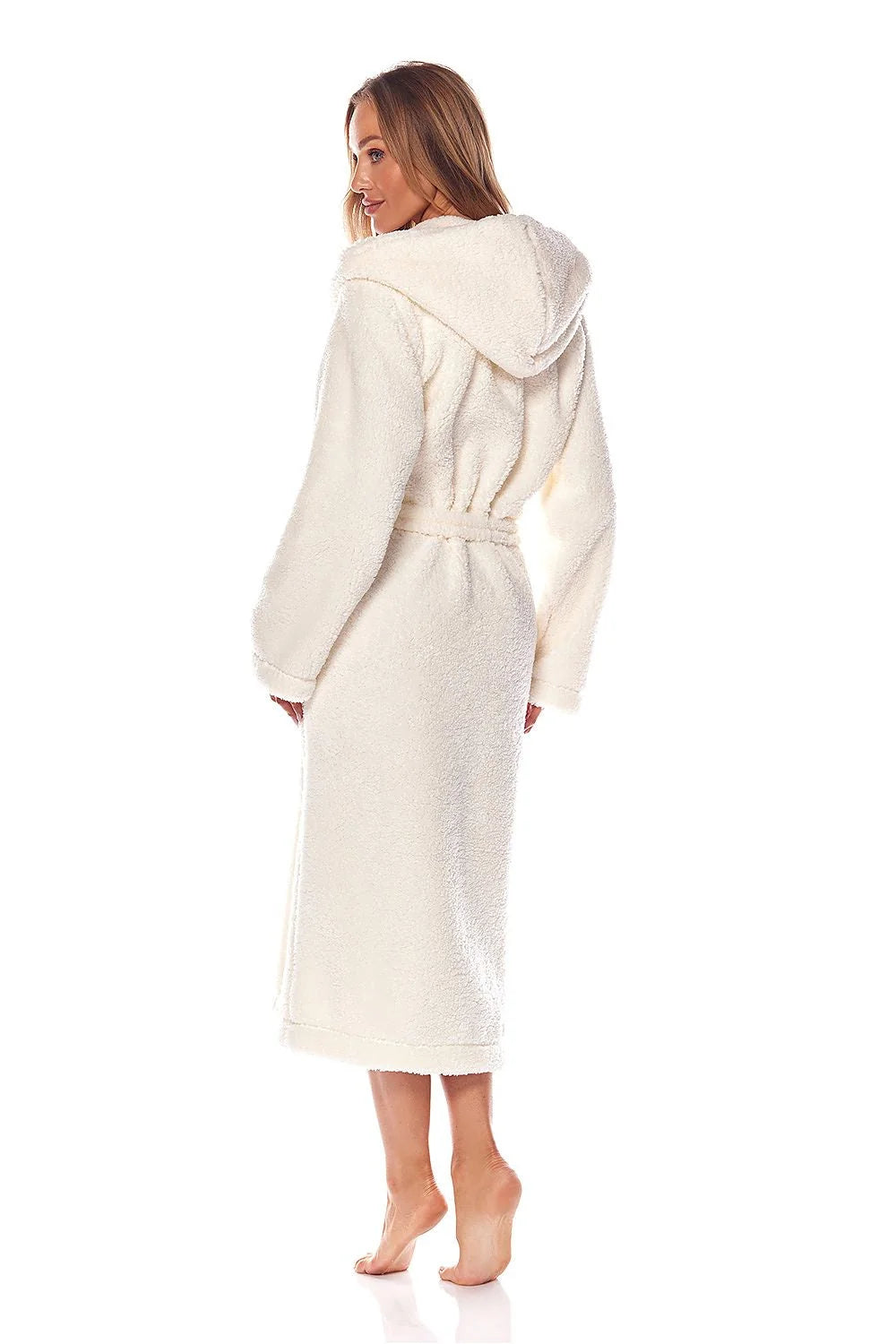 Peignoir long pour femme en tricot doux avec capuche et poches, style décontracté, polyester 100%
