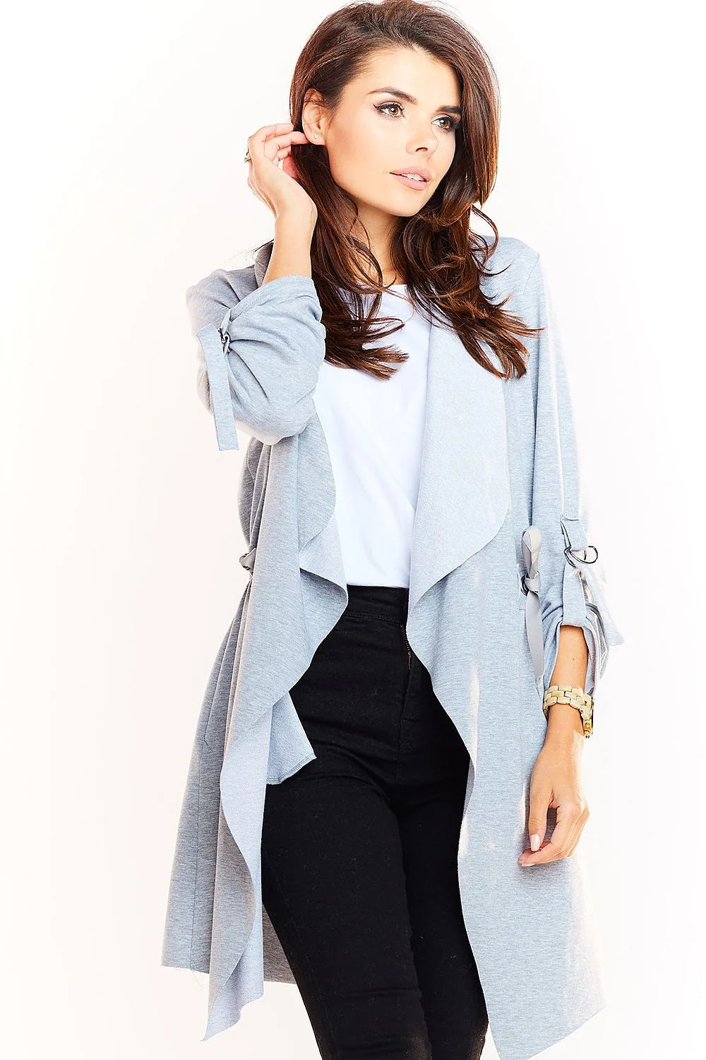 Veste drapée femme polyester viscose beige moderne manches longues rubans décontractée chic mi-saison