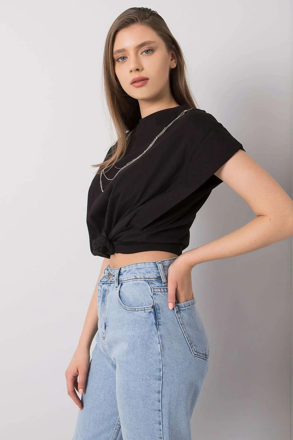 Chemisier femme Casual Chic Tissu Coton Lavande Doux Coupe Large Manches Courtes Chaînes Métalliques Détachables
