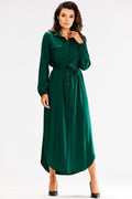 Robe de jour awama longue manches longues coupe droite ceinture poches poitrine visage élégant femme