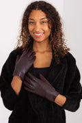 Gants élégants pour femmes en polyuréthane et polyester, couleur marron foncé, design intemporel avec broderie fleur index ajusté