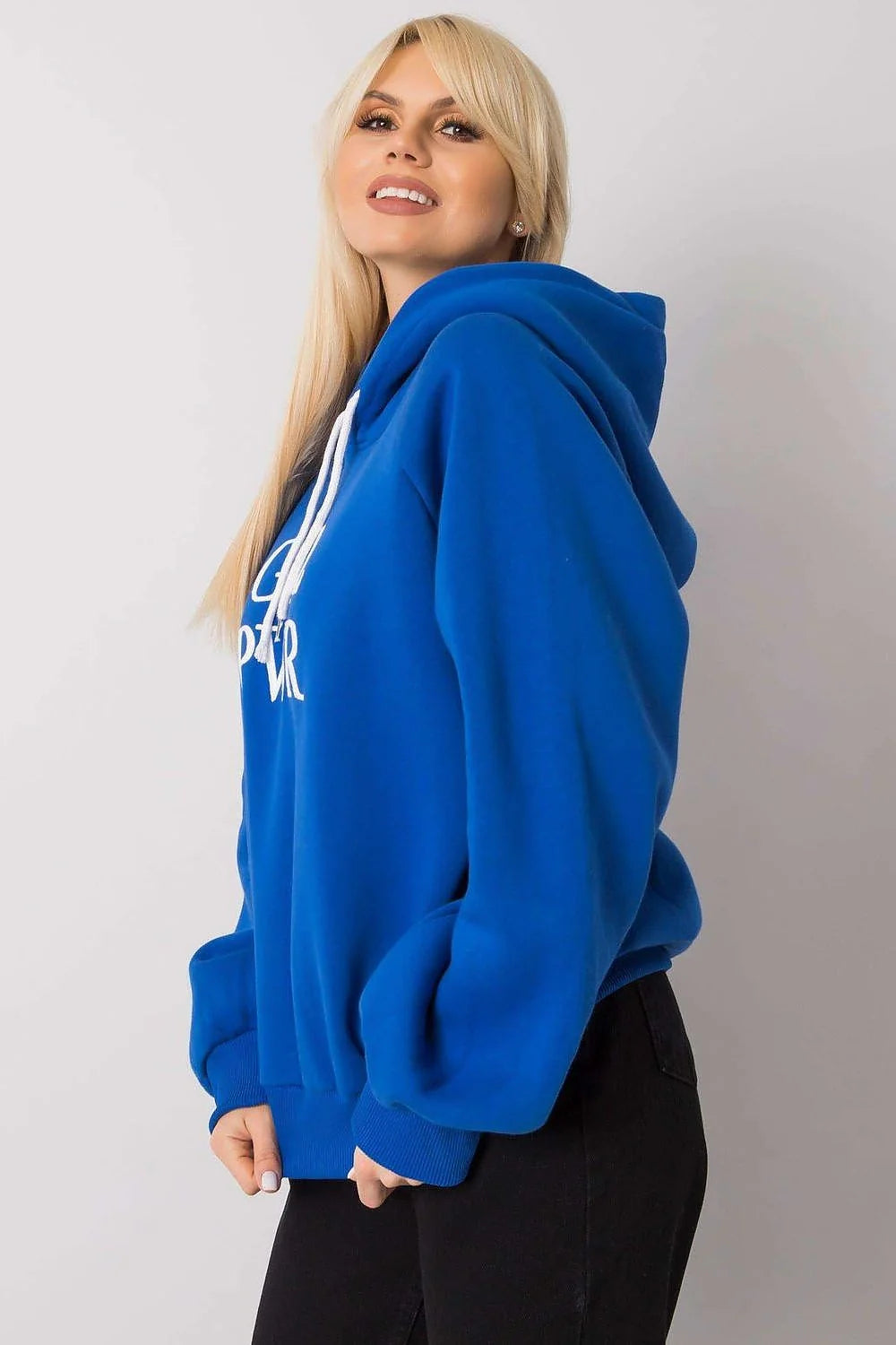 Sweatshirt femme oversize coton polyester bleu vif urbain moderne confortable manches longues GRL PWR