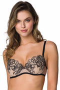 Soutien-gorge push-up élégant en dentelle noire et beige occasion spéciale maintien optimal féminin lingerie raffinée