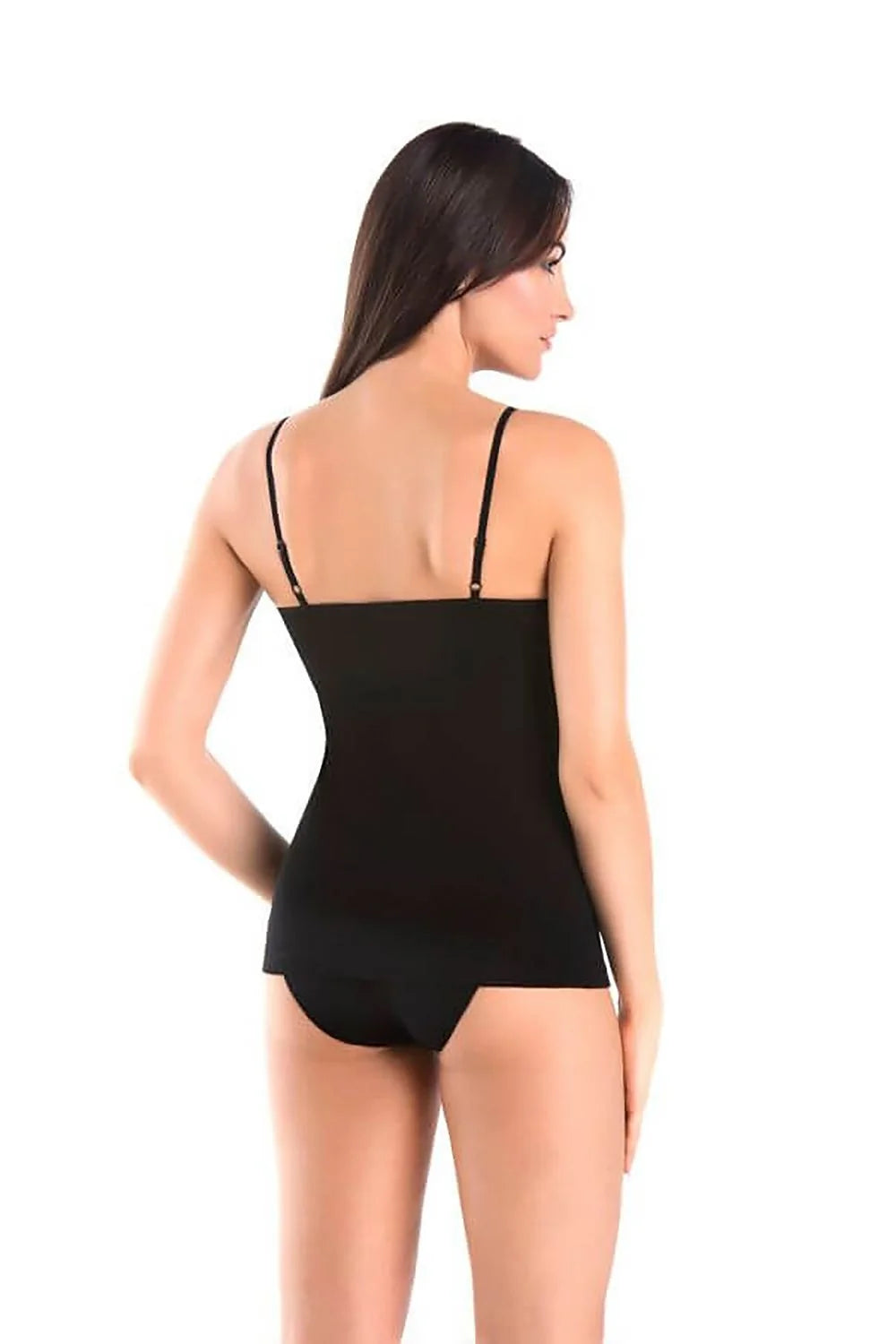 Tricot Teyli top femme noir coton élastique Lycra ajusté bretelles fines couche intérieure extensible galbant silhouette occasions multiples
