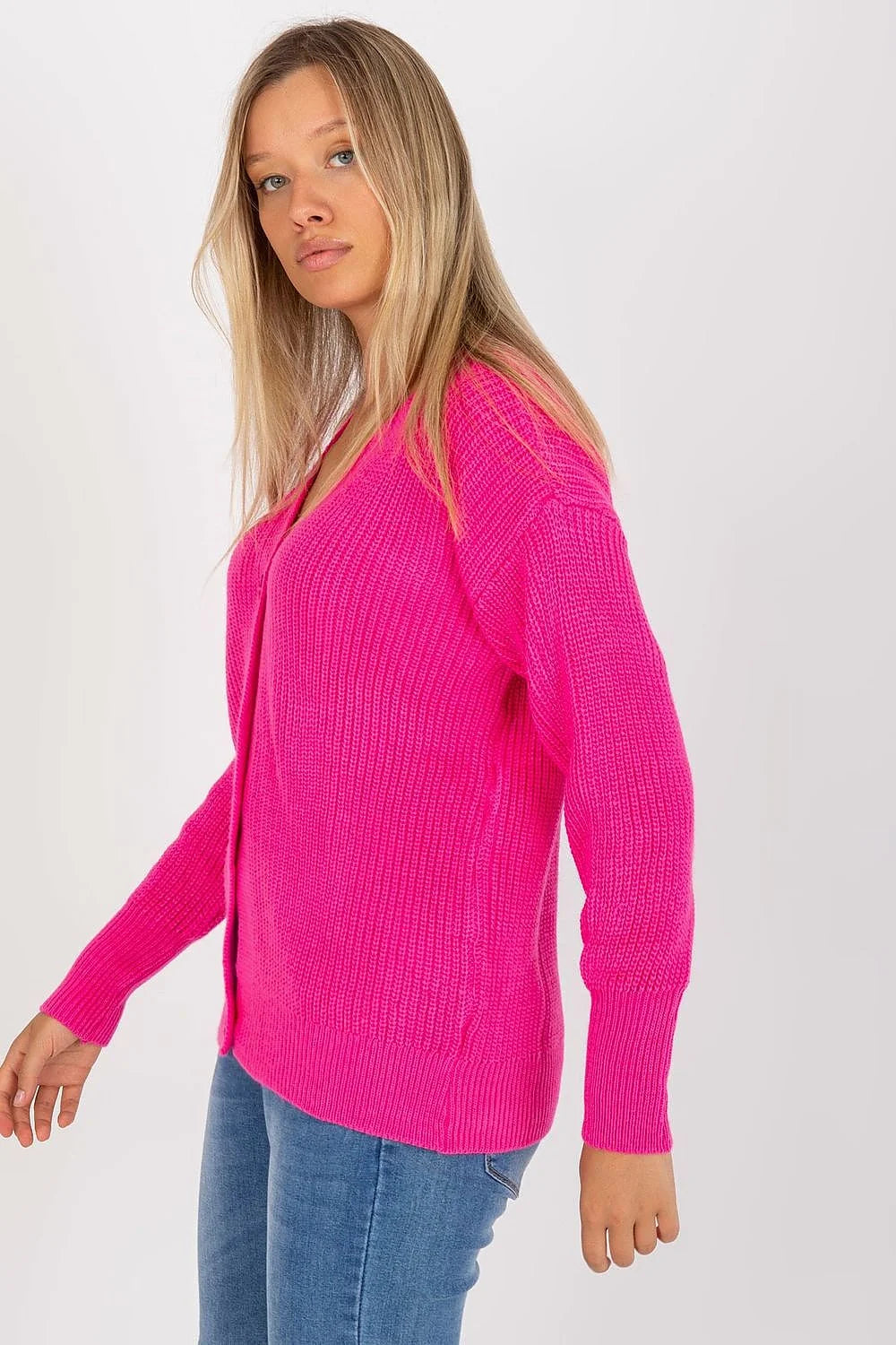 cardigan RueParis oversize maille côtelée orange vif col V boutons assortis manches longues coupe ample tombante tricot épais chaud