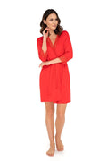 peignoir Babella rouge vif dentelle florale manches trois quarts ceinture ajustable jersey viscose extensible fluide cintré mi cuisses