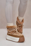 Bottes de neige pour femmes design moderne fonctionnel fausse fourrure beige cuir daim semelle antidérapante hauteur cheville lacets beige