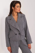 Ensemble femme veste et pantalon hiver automne style élégant coupe ajustée manches longues tissu herringbone gris laine femmes professionnelles