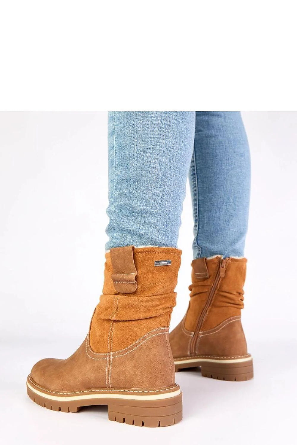 bottines femme brunes cuir suédé écologique doublées tige froncée semelle plate crantée adhérente bout rond enfilage facile confortables automne hiver