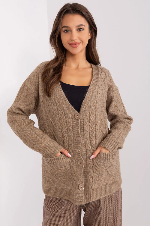 Cardigan laine mélange taupe v neck torsades ample universel femme casual elégant superposition chaleureux